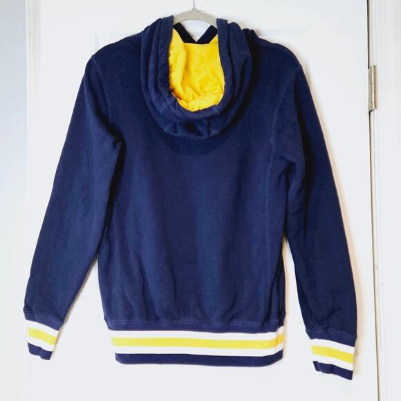 Aime Leon Dore Navy Logo Hoodie Yellow Stripe Trim Size XS - Picture 3 of 6
